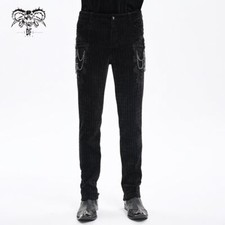 Devil Fashion Men Black Gothic Vintage Embroidery Lace Appliqued Slim Fit Pants