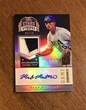 Mark Mathias 2015 USA Baseball Game Gear Logo Gold Patch Auto Reds Rangers /10