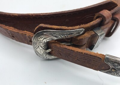 Vintage sterling silver fritch brothers belt buckle & tooled leather belt Vintage Leather Belt Fritch Bros Sterling Silver Buckle * - Etsy main image 3