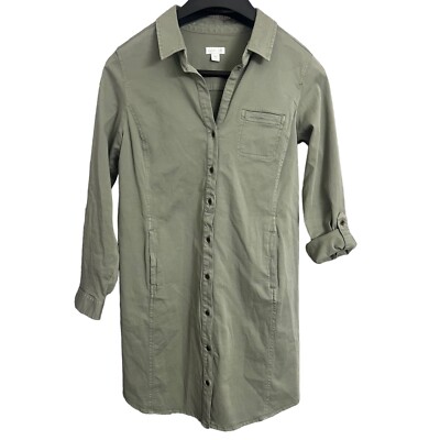 J. Jill 4 Petite Dress Olive Green Military Shirt Dress Tunic Live In Chino  | eBay