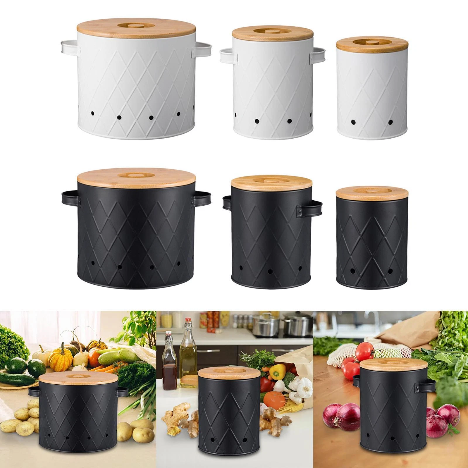 Potato Storage Tin with Lid Potato Onion Garlic Storage Bin for Kitchen Home