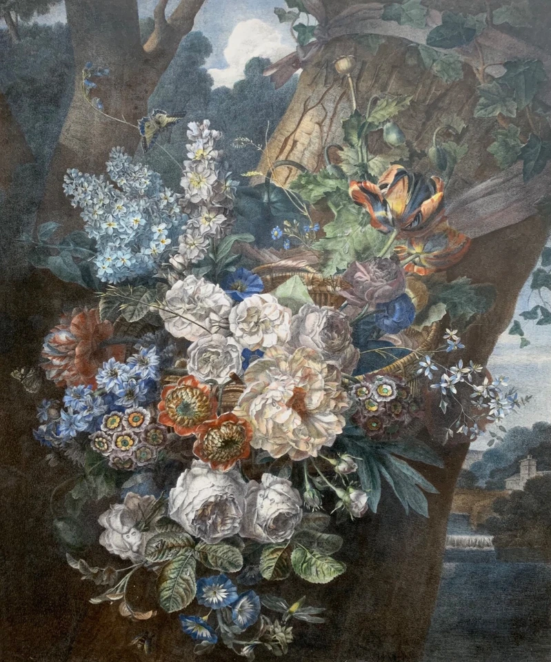 Blumenkorb Rosen Natur Biedermeier Empire Lithografie Auguste Piquet de Brienne - Bild 3 von 4