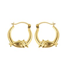 14K Yellow Gold Sea Dolphin Reversible Hoop Earrings 0.60" 