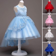 Kids Girls Wedding Bridesmaid High Low Dress Princess Child Mesh Prom Ball Gown