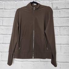 Lucy Tech Womens Brown Long Sleeve Collared Zip-Up Activewear Jacket Large