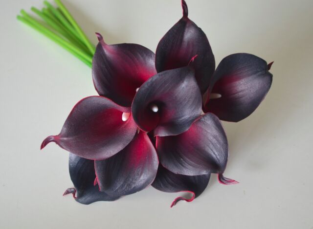 Black Burgundy Calla Lilies Real Touch Flowers For Silk Wedding