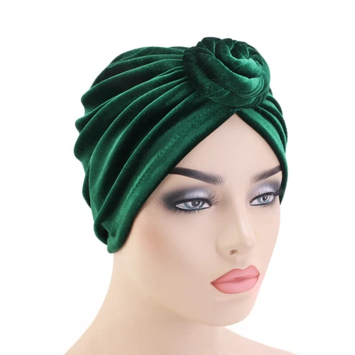 New Velvet Stretch Turban Hat Twist Knot Women Beanie Head Wrap Bonnet Chemo Cap - Picture 23 of 25