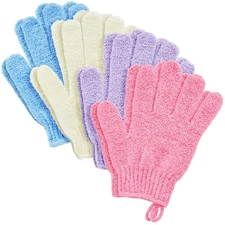 4 Pairs Exfoliating Gloves for Shower, Bath Mitts for Women, Men, 4 Colors