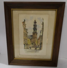 Vintage Framed Amsterdam Print – Westerkerk Church – Dutch Street Scene
