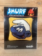 Vintage WonderArt Smurf 4952 15 inch Latch Hook Pillow Kit Sealed Made In USA