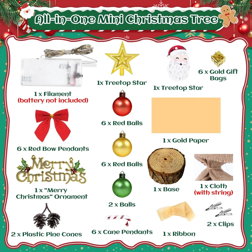 Albero Di Natale Piccolo Con Luci Incorporate, Mini Albero Di Natale 60Cm Con 40 - Immagine 2 di 4