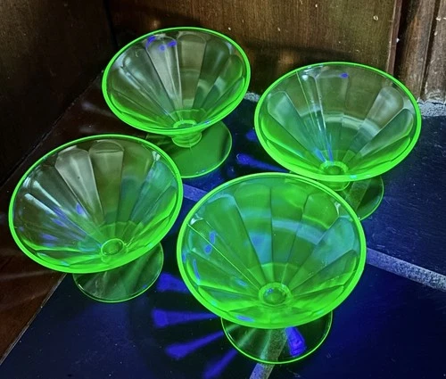 Vintage Federal Green Uranium Depression Glass Sherbet Cups Estate 4 available