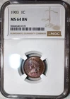 NGC MS-64 BN 1903 Indian Head Cent, Attractively Toned & Razor-Sharp.