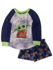Star Wars Boys Blue Baby Yoda 2-Piece Pajama Shirt  Short Sleep Set Size 6
