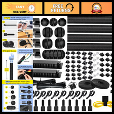 313Pcs Cable Management Kit, Reusable Computer Desk Cord Organizer, Black