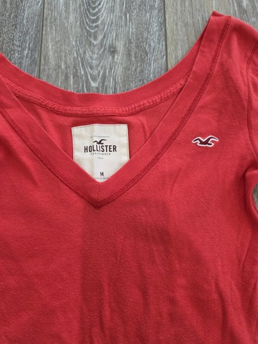 Chemise légère Hollister vintage rouge col V manches 3/4 Y2K années 2000 M - Photo 2 sur 3