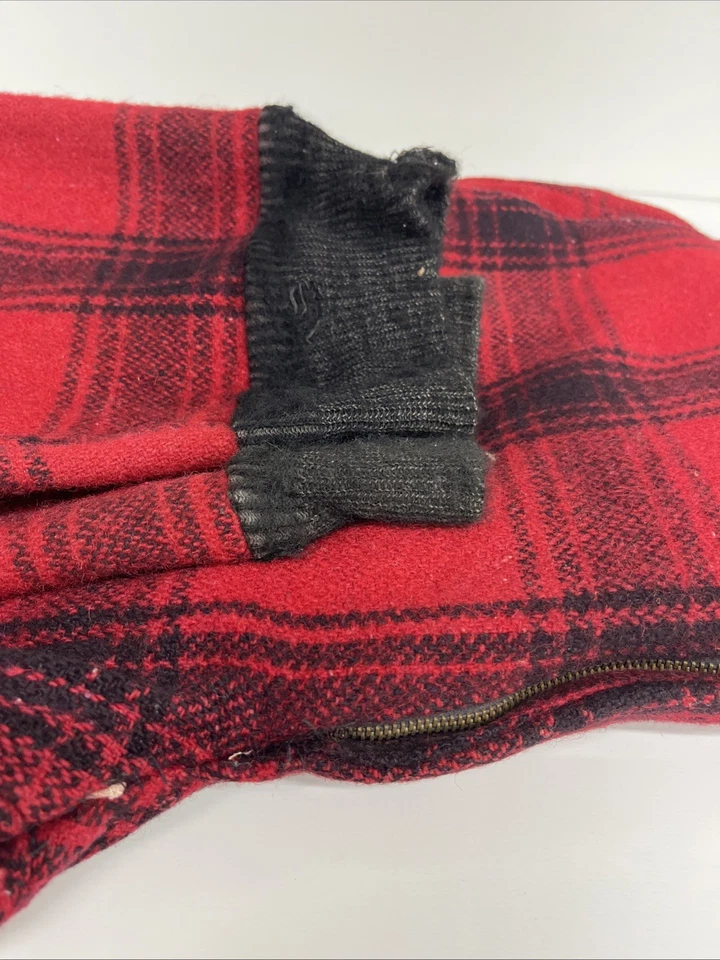 Vintage Woolrich Wool Hunting Pants 38" Waist Red Black Buffalo Plaid READ - Image 4 of 4