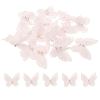 15pcs Organza Embroidered Butterfly Lace, Light Pink