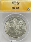1885-O   MORGAN SILVER DOLLAR   *BRIGHT WHITE*    MS-62     VAM-14  RARELY SEEN!