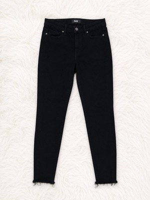 PAIGE Hoxton Ankle Jeans Size 29 Black High Rise Skinny Raw Hem Designer Denim