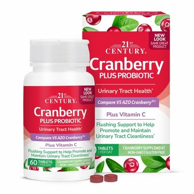 21st Century Cranberry Plus Probiotic 60 Count Herbal Supplement Tablets