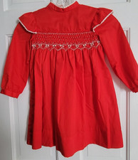 POLLY FLINDERS Vintage 70's Red Hand Smocked Dress Size 6