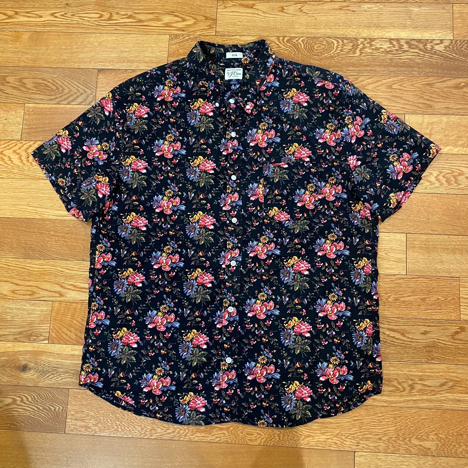 J.Crew Short Sleeve Secret Wash Slim Shirt Exotic Floral Flower Print XL Mens