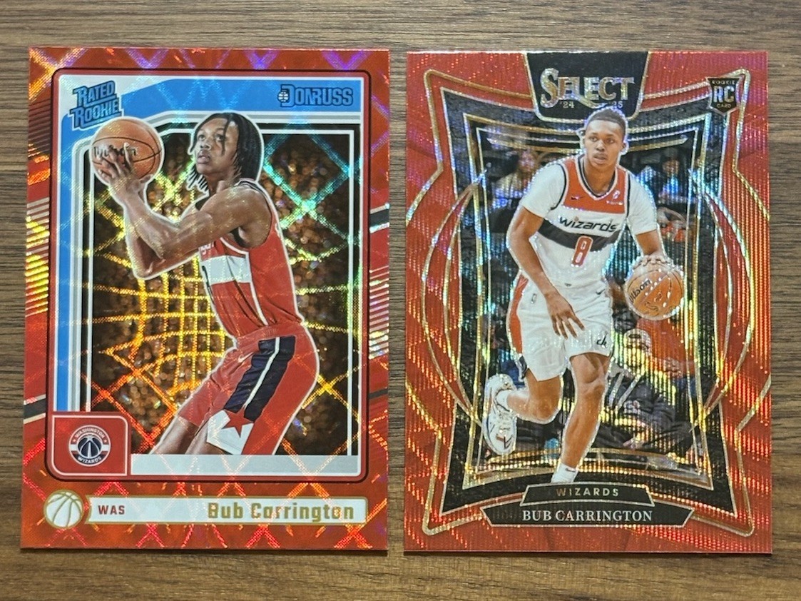 2024-25 Select Bub Carrington Premier RC Red Wave Prizm Rookie & Donruss Int’l