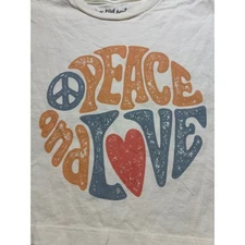 Three Bird Nest Peace and Love Graphic T Shirt Cream S M Boho Hippie