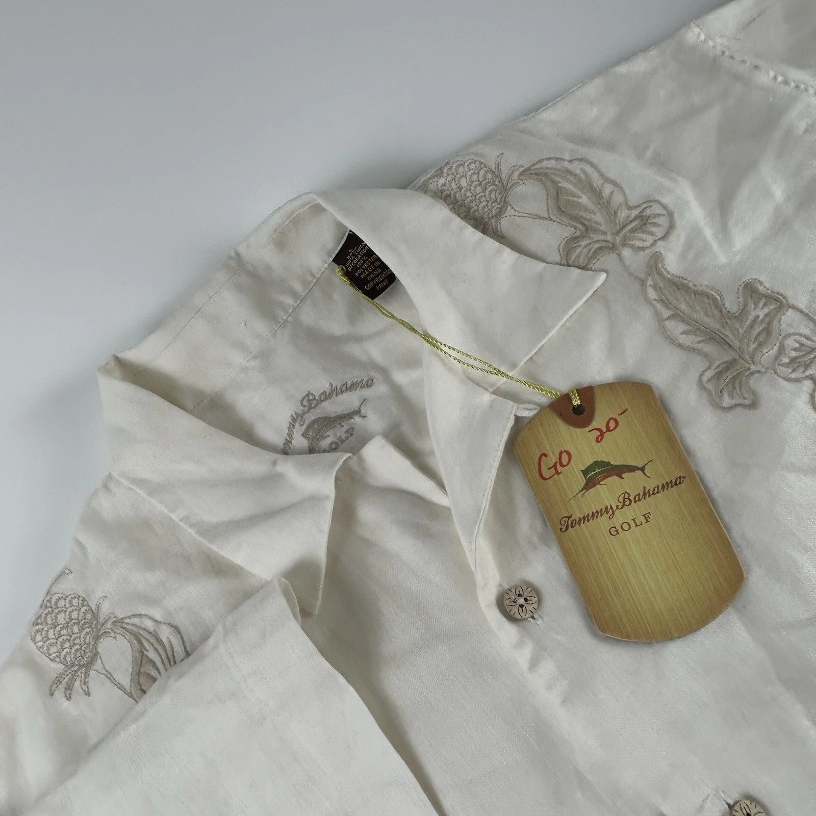 Tommy Bahama Men’s SZ L 100% Linen Embroidered Button Up Coastal Beach Shirt NWT