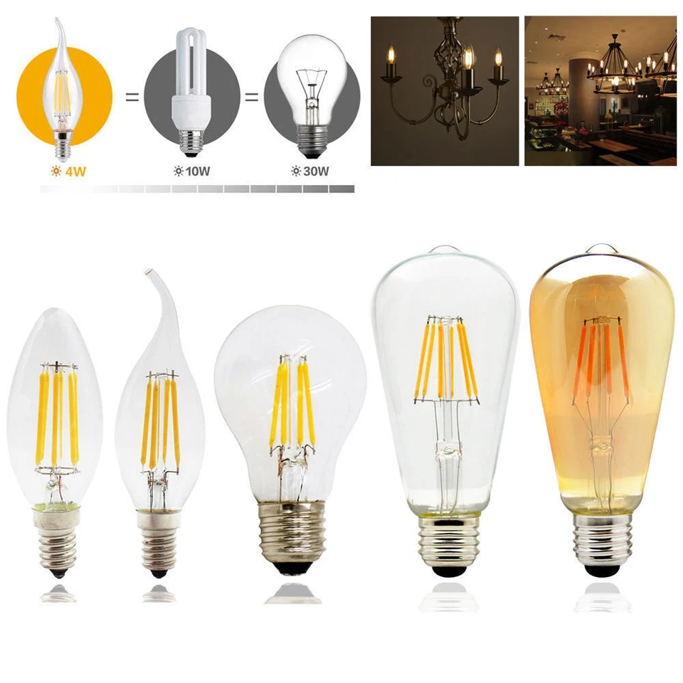 E14 E27 LED Vintage Filament Light Candle Globe Bulb 2W 4W 6W 8W Lamps 220V ST64 - Image 3 of 4