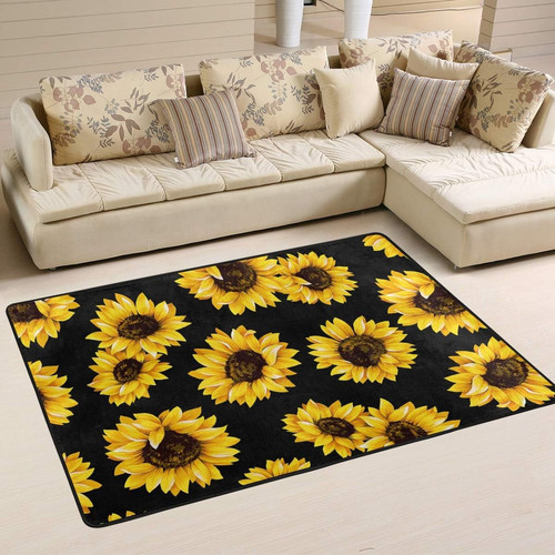 QUGRL Sunflowers Area Rug Black Carpet Rugs Floor Mat for 36"×24",