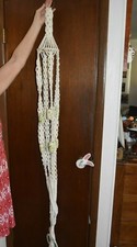 VINTAGE White Macrame hanging Bohemian plant Hippie HOME DECOR green beads EUC