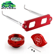 Red Mugen Oil Filler Cap Radiator Cap Cover Battery Tie Down w/ Hooks For Honda