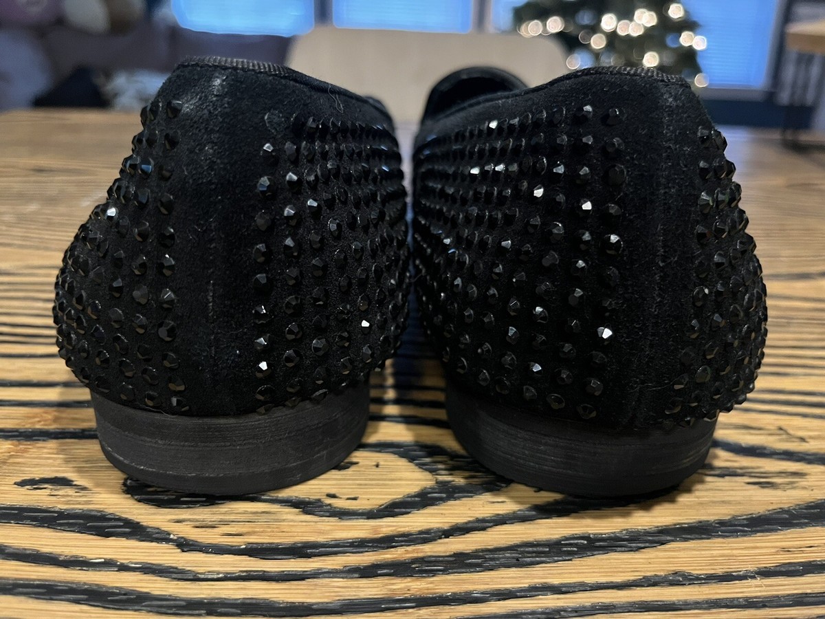 Steve Madden Caviar Black Bedazzled Rhinestone Loafers Size 