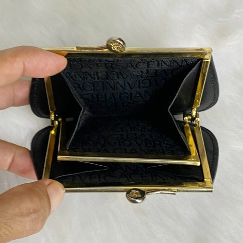 GIANNI VERSACE raro portafoglio portamonete vintage Medusa in pelle nera - Foto 10 di 12