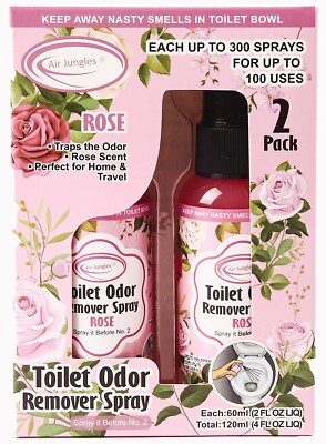 Air Jungles Toilet Poop Odor Eliminator Spray, Rose Scent, Pack of 2