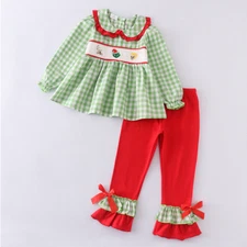 NEW Boutique Grinch Stole Christmas Girls Smocked Embroidered Outfit