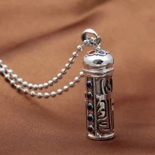 S925 Sterling Silver Shurangama Mantra Prayer Scroll Pendant Scripture Pendant