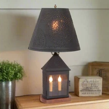 Primitive Colonial Harbor Lamp in Textured Black with Metal Empire Shade
