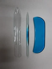 Czech Blue Glass 4-1/4 inch Cuticle Pusher and 3-1/2 inch Glass Banana File Set