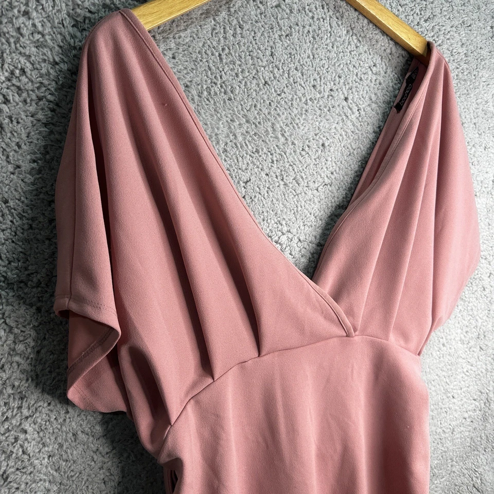 Boohoo Women's Size 16 Maternity Blush Pink Short Sleeve V Neck Midi Dress. - Image 2 of 4