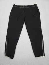 Helmut Lang Pants Womens 6 Black Crop Zippers Leather Trim Pull On Viscose