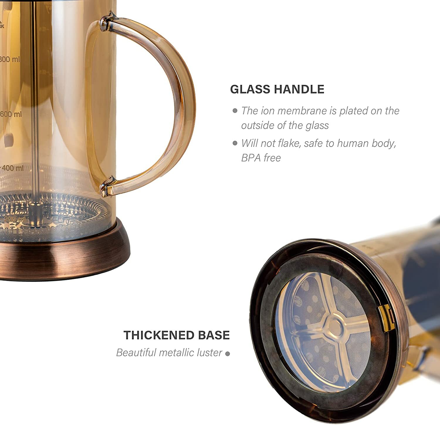 CrossCreek French Press Coffee & Milk Frother, 34oz (4 Cups) Heat