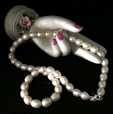 925 Sterling Silver WHITE PEARL Necklace Classic VINTAGE design | eBay