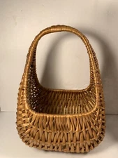 Vtg MCM Hand Woven Wicker Gondola Basket~Willow~Display Storage Purse~Yugoslavia
