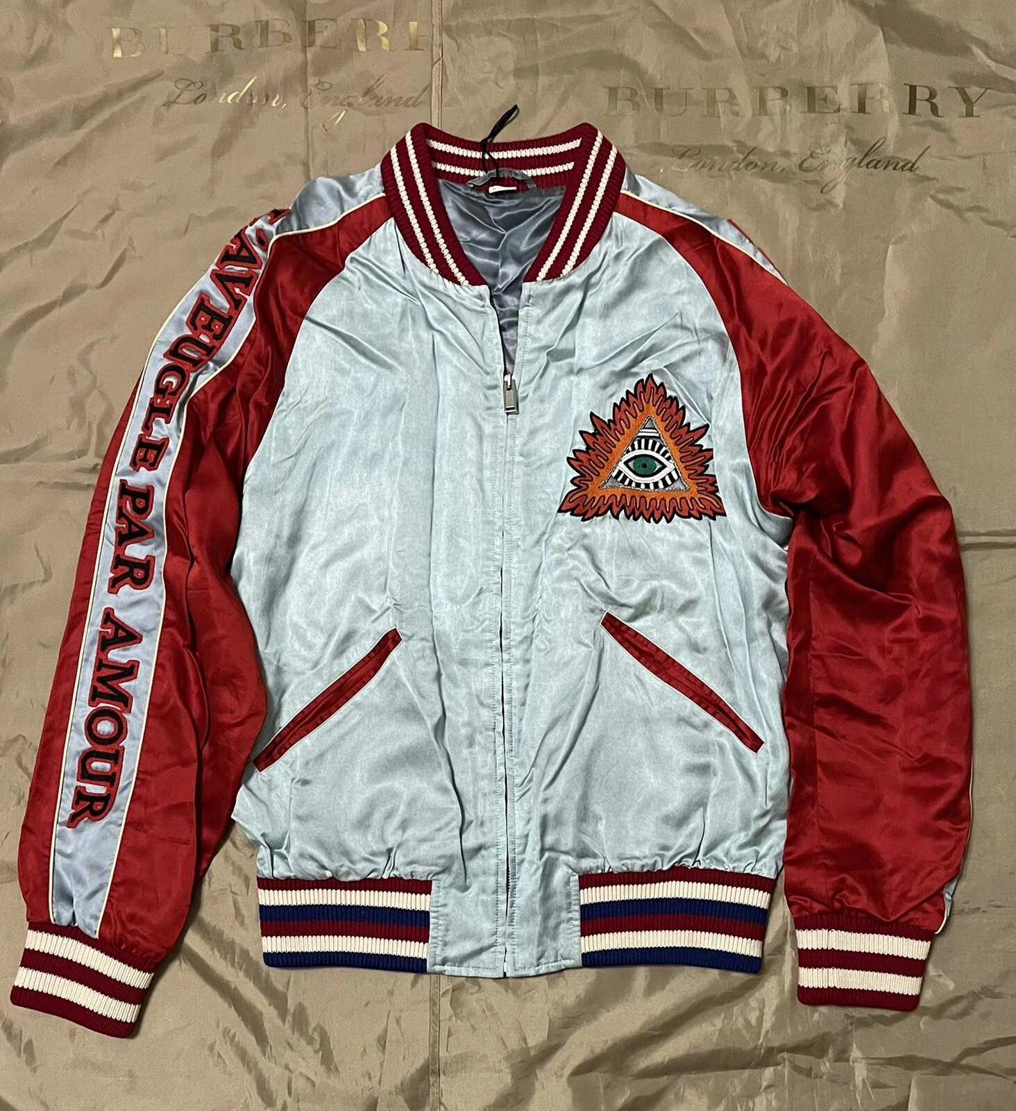 Giacca Bomber Gucci Uomo Blue L'aveugle Par Amour Duchessa taglia 50 $3950