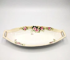 VTG Nippon Hand Painted Celery Relish Dish Pink Rose Pattern 12” 22KT Gold Trim