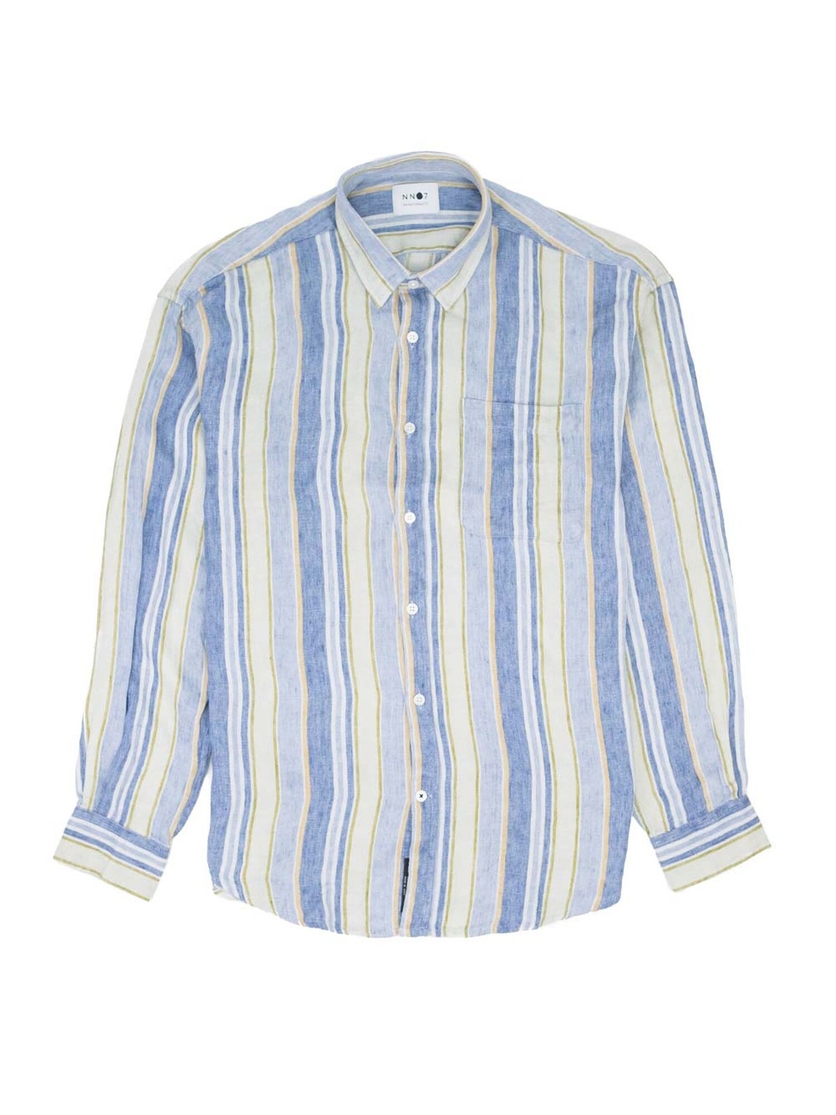Мужская рубашка на пуговицах с воротником в синюю полоску NNO7 L