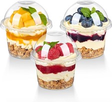 50 Pack 8 oz Plastic Dessert Cups with Dome Lids, Clear Disposable Yogurt